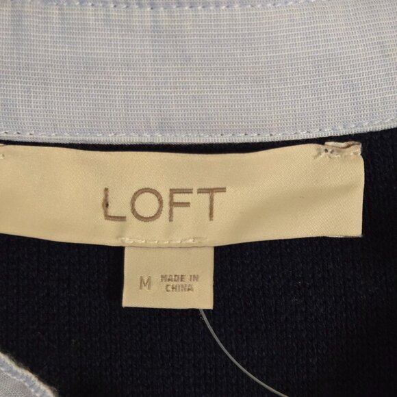 Loft 2024 Navy Gold Button Pale Blue Ruffle Collar Lady Cardigan Sweater Size - Picture 7 of 9